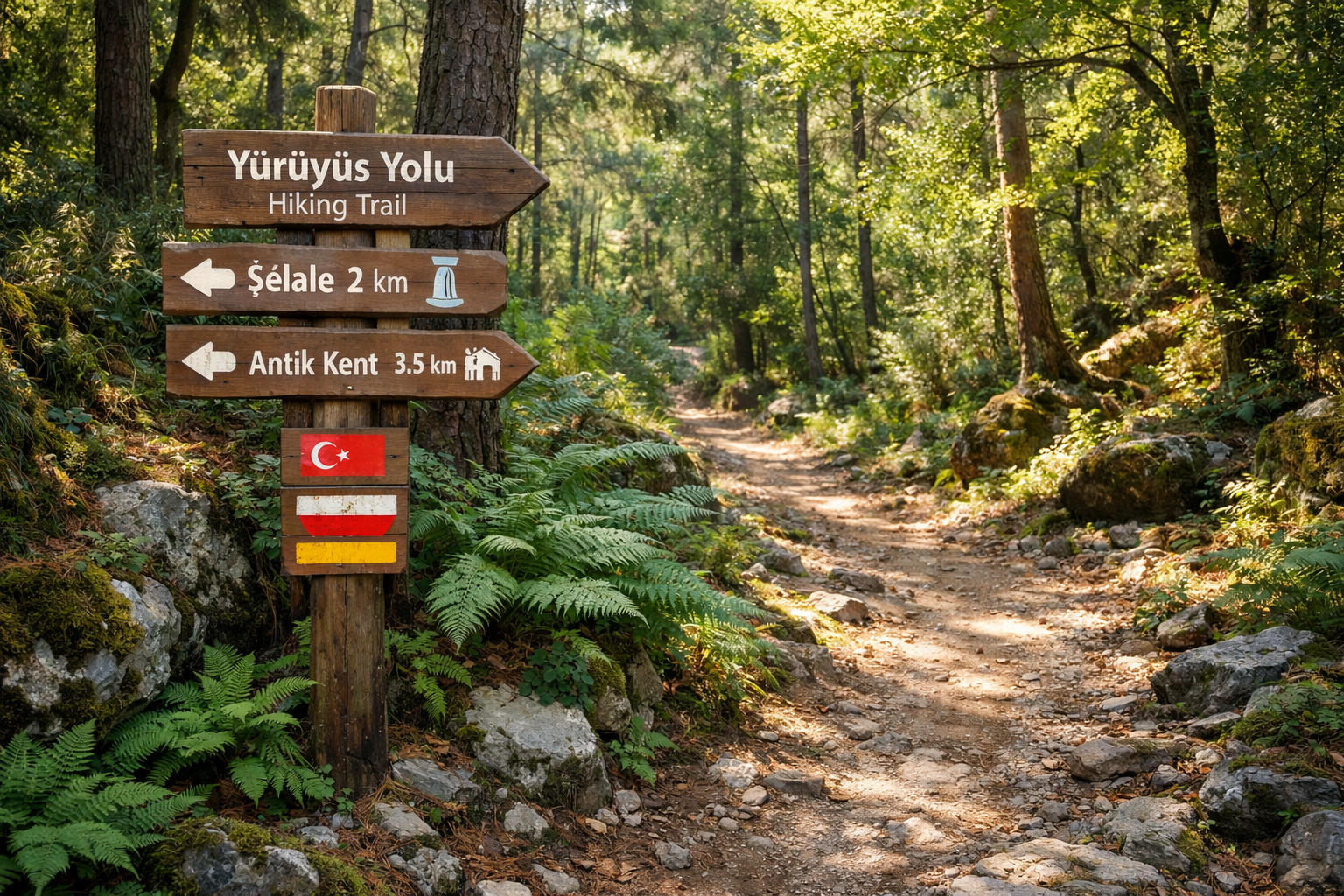 Turkiye'de orman icinden gecen isaretli yuruyus patikasi